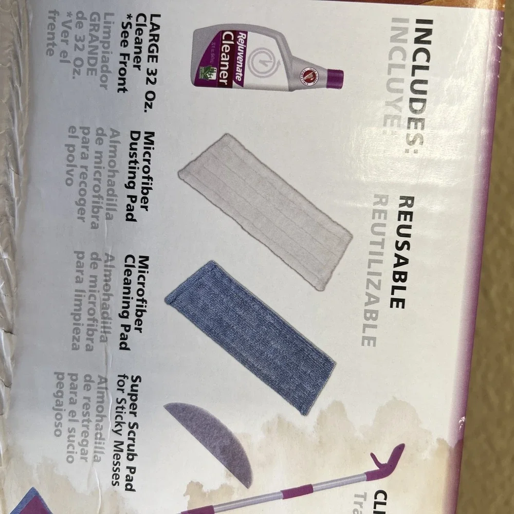 New- Rejuvenate Click N Clean Multi-Surface Microfiber Spray Mop & Grout Brush